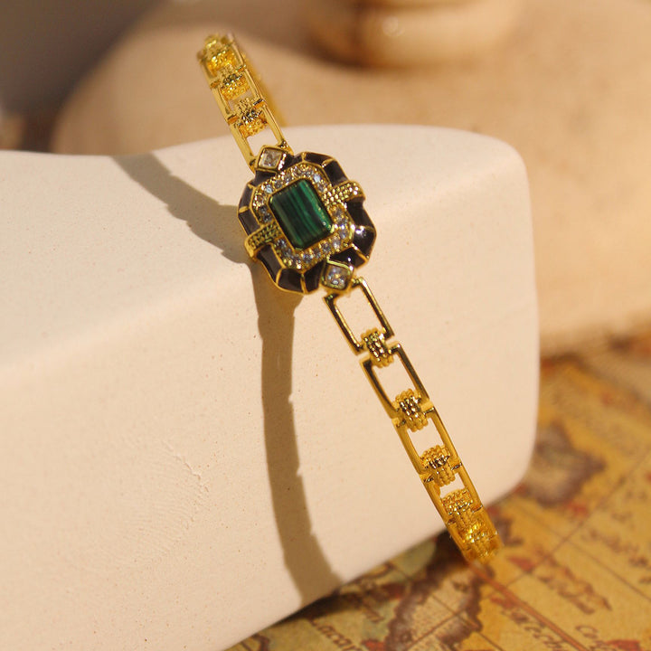 Bracelet jonc ajustable de qualité supérieure en onyx noir et malachite Olivenorma