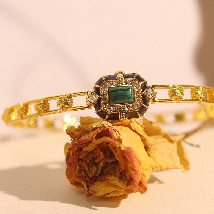 Bracelet jonc ajustable de qualité supérieure en onyx noir et malachite Olivenorma