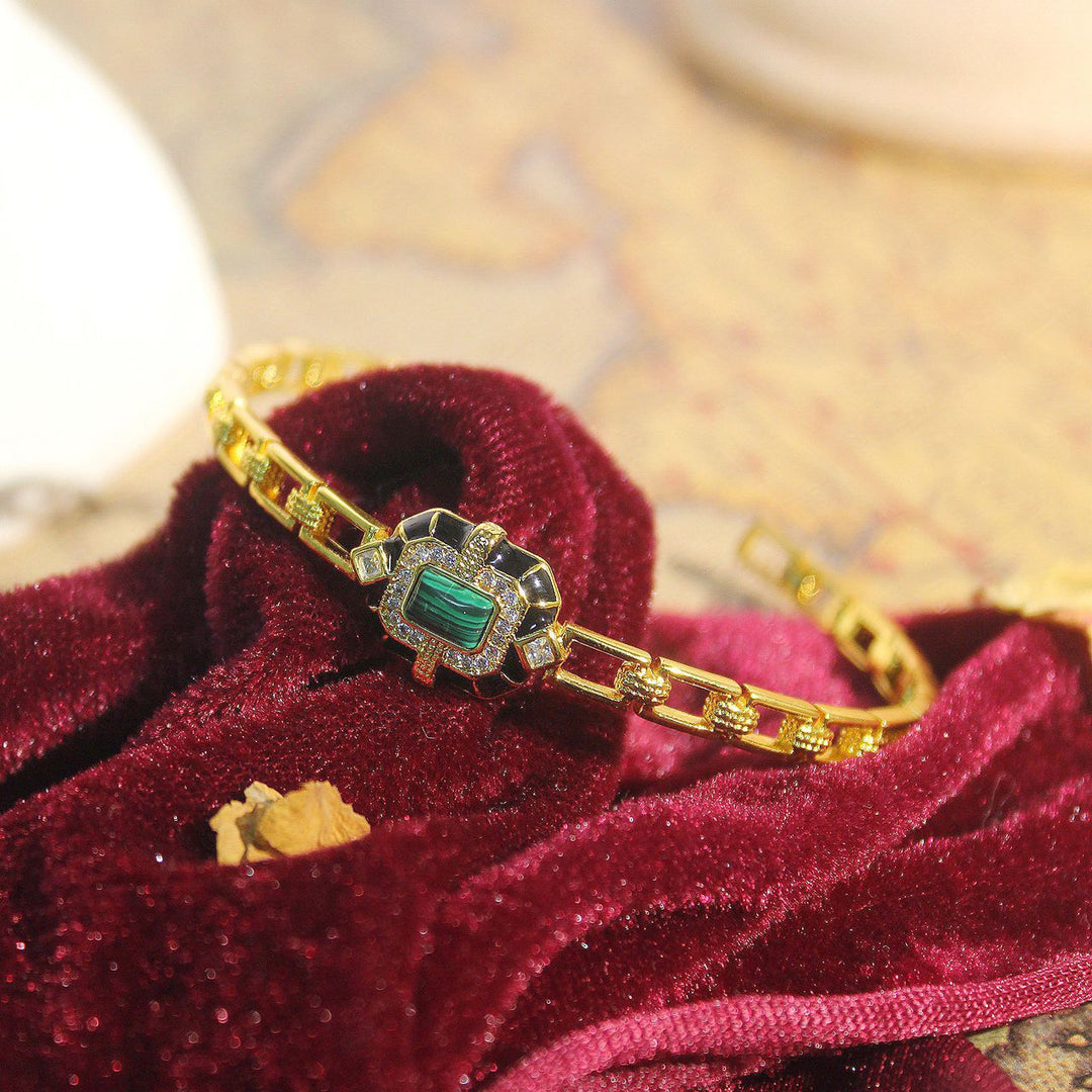 Bracelet jonc ajustable de qualité supérieure en onyx noir et malachite Olivenorma