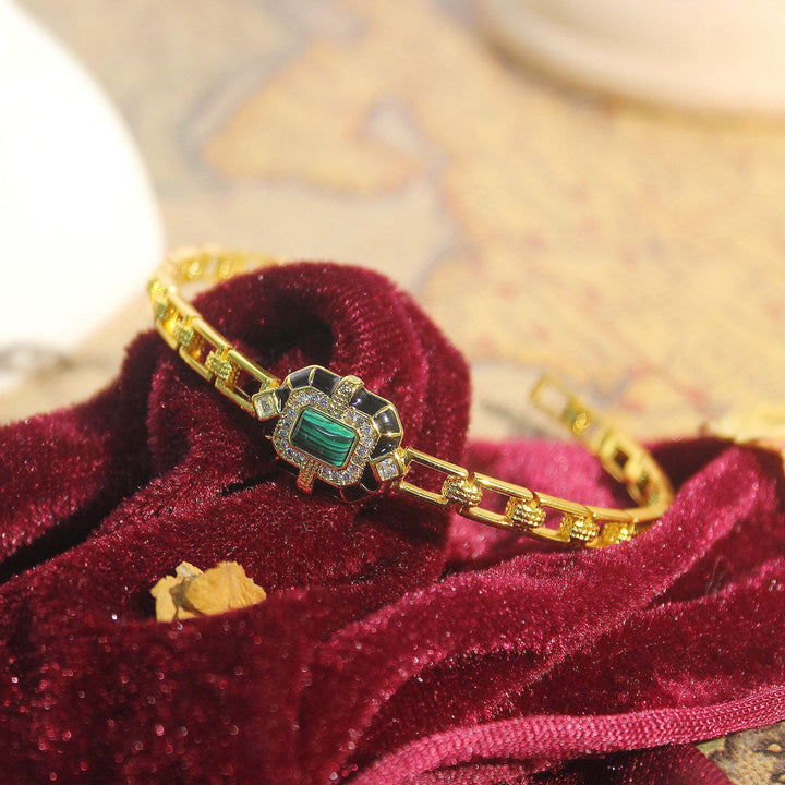 Bracelet jonc ajustable de qualité supérieure en onyx noir et malachite Olivenorma