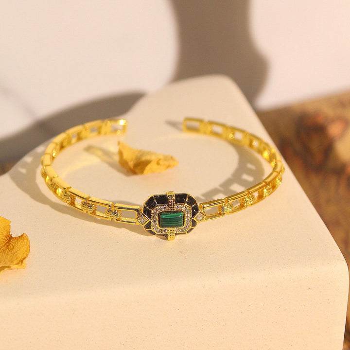 Bracelet jonc ajustable de qualité supérieure en onyx noir et malachite Olivenorma