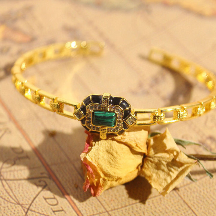 Bracelet jonc ajustable de qualité supérieure en onyx noir et malachite Olivenorma