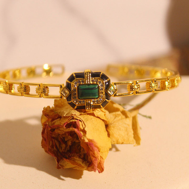 Bracelet jonc ajustable de qualité supérieure en onyx noir et malachite Olivenorma