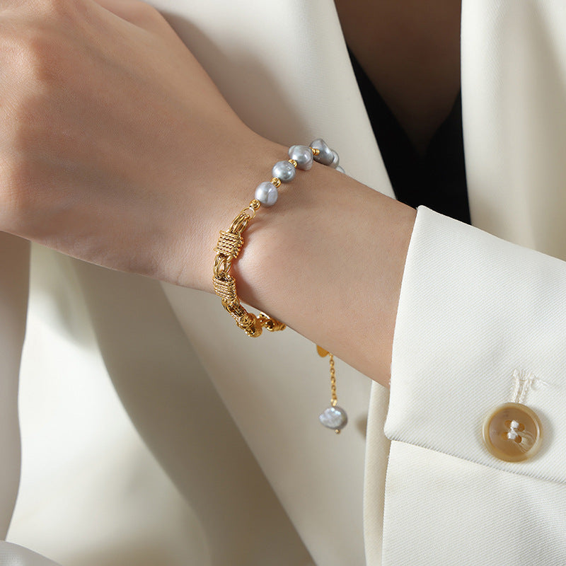 Bracelet en acier titane et perles d'onyx noir et d'agate Olivenorma