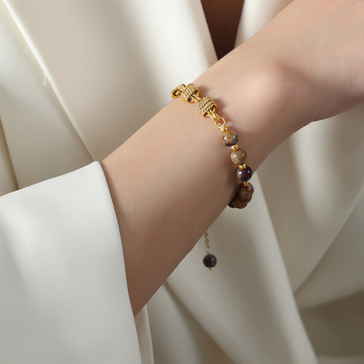 Bracelet en acier titane et perles d'onyx noir et d'agate Olivenorma