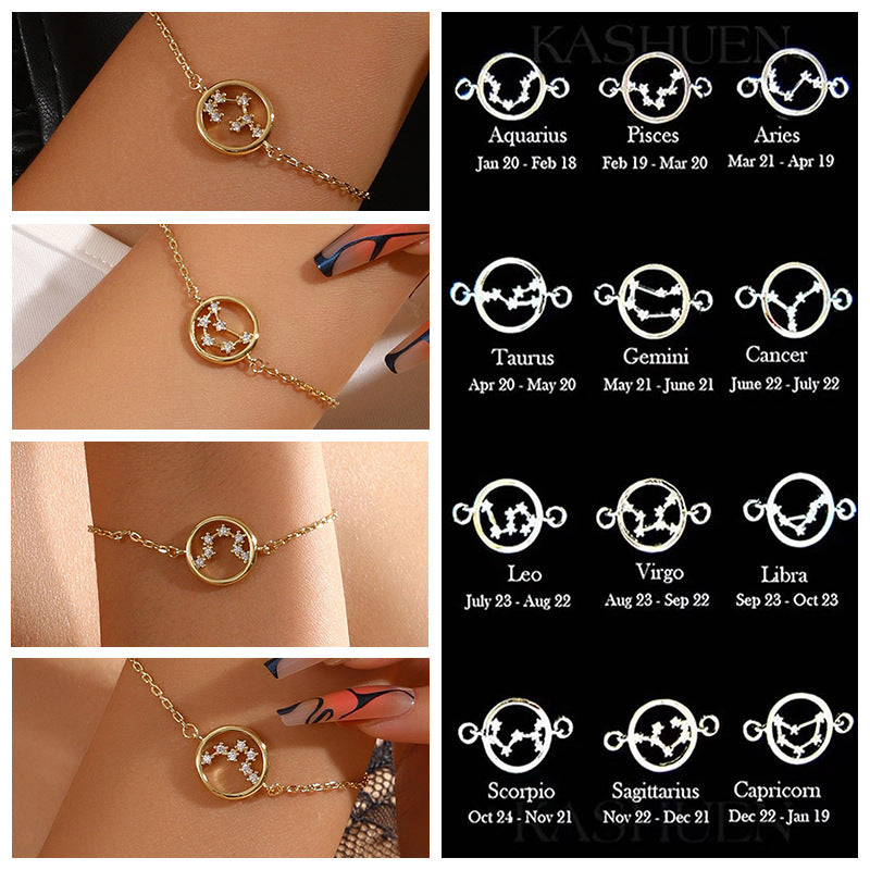Bracelet astrologie du zodiaque en zircon blanc Olivenorma