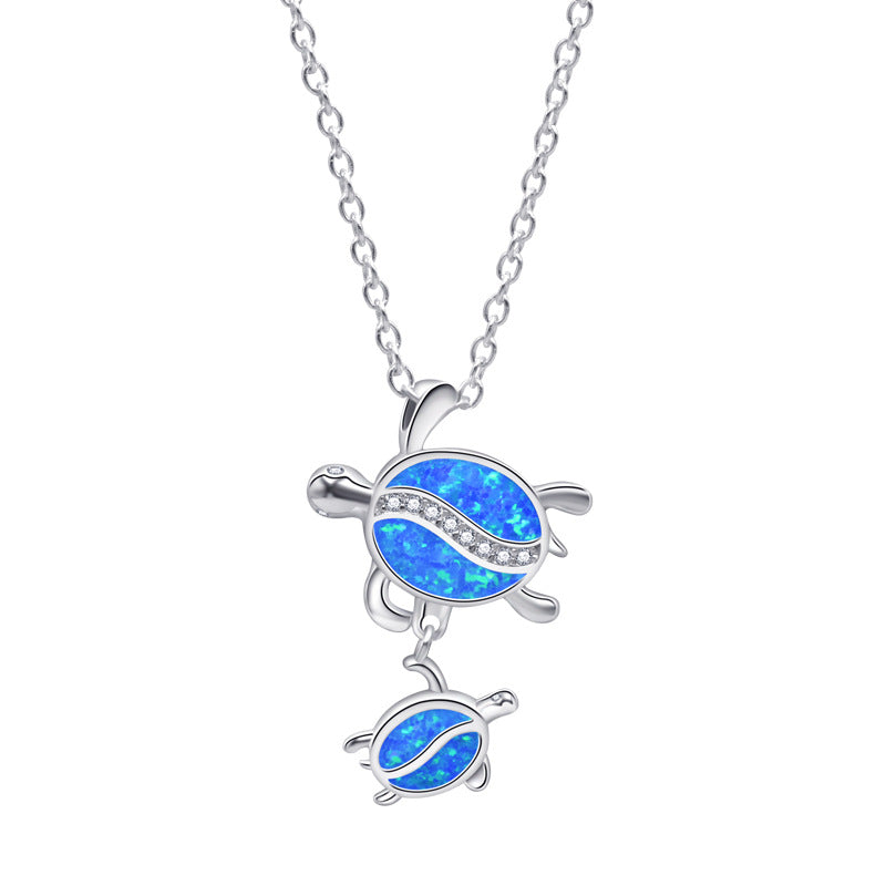 Collier avec pendentif double tortue en opale bleue Olivenorma