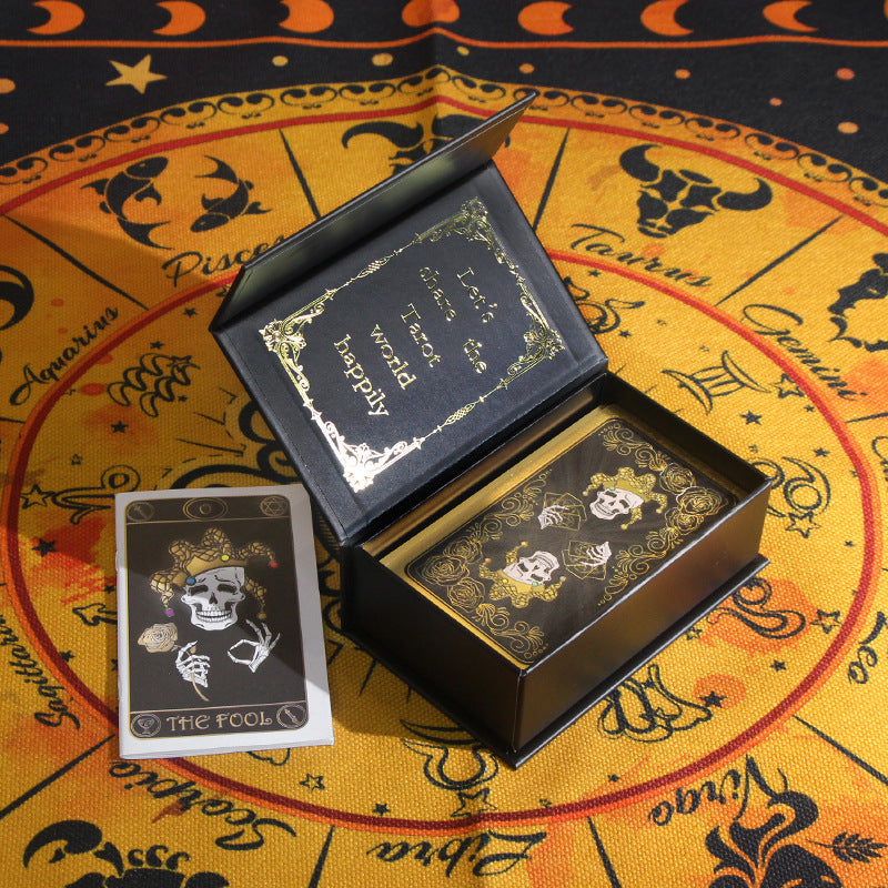 Carte de tarot imperméable en PVC noir et doré avec motif de crâne Olivenorma
