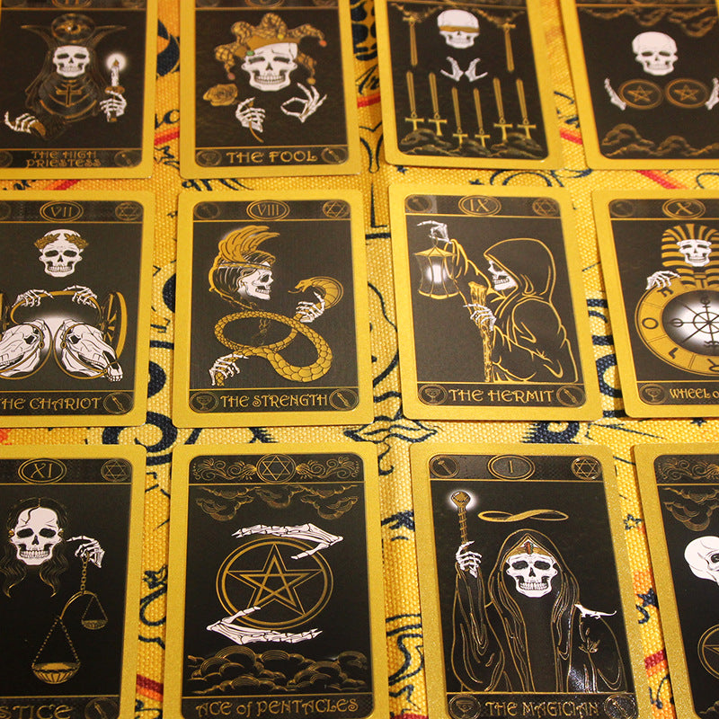 Carte de tarot imperméable en PVC noir et doré avec motif de crâne Olivenorma