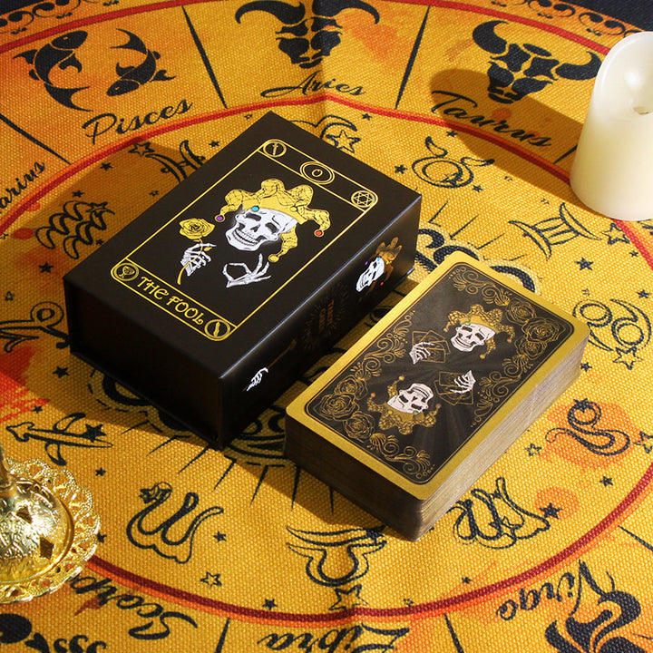 Carte de tarot imperméable en PVC noir et doré avec motif de crâne Olivenorma