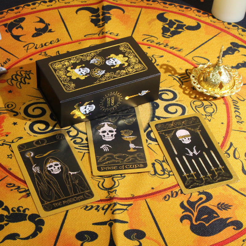 Carte de tarot imperméable en PVC noir et doré avec motif de crâne Olivenorma