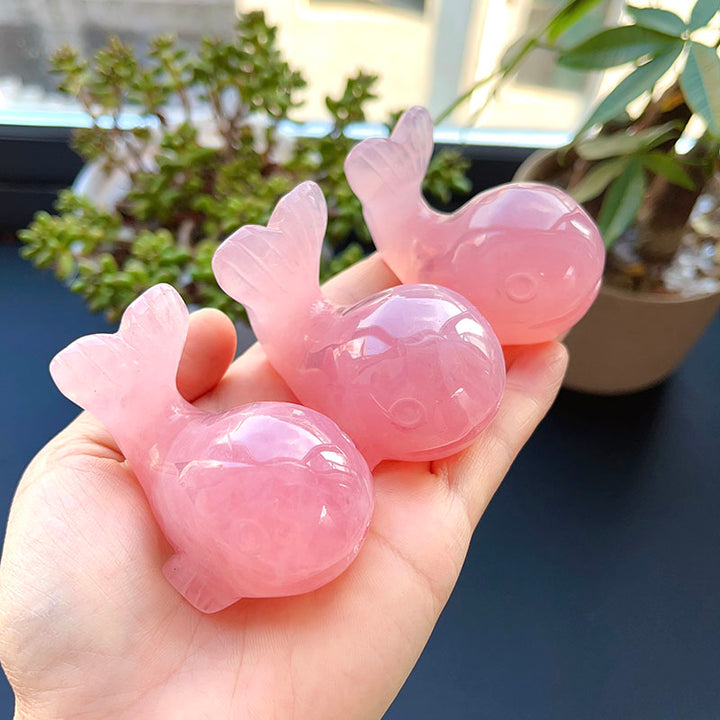 Décoration en pierre précieuse sculptée en quartz rose naturel pour bébé baleine Olivenorma 