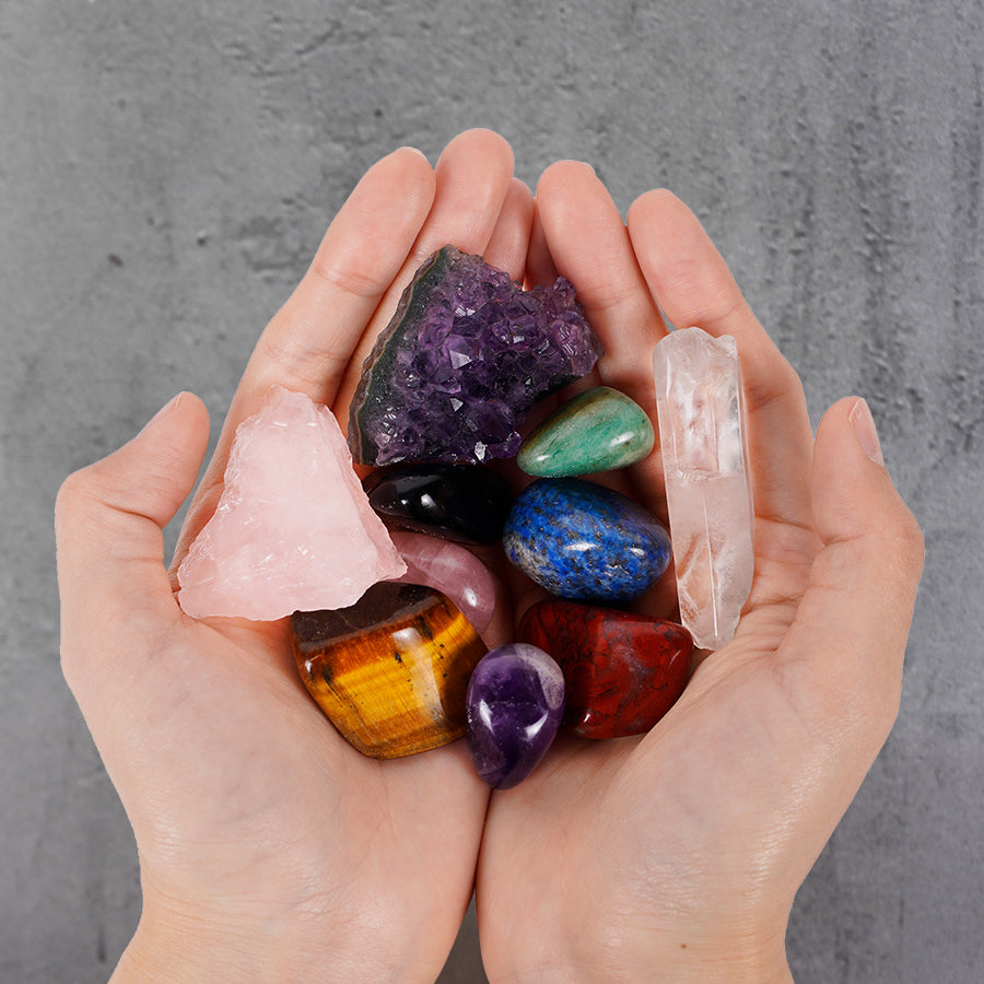 Coffret en bois et cristal Olivenorma 11 types de pierres naturelles