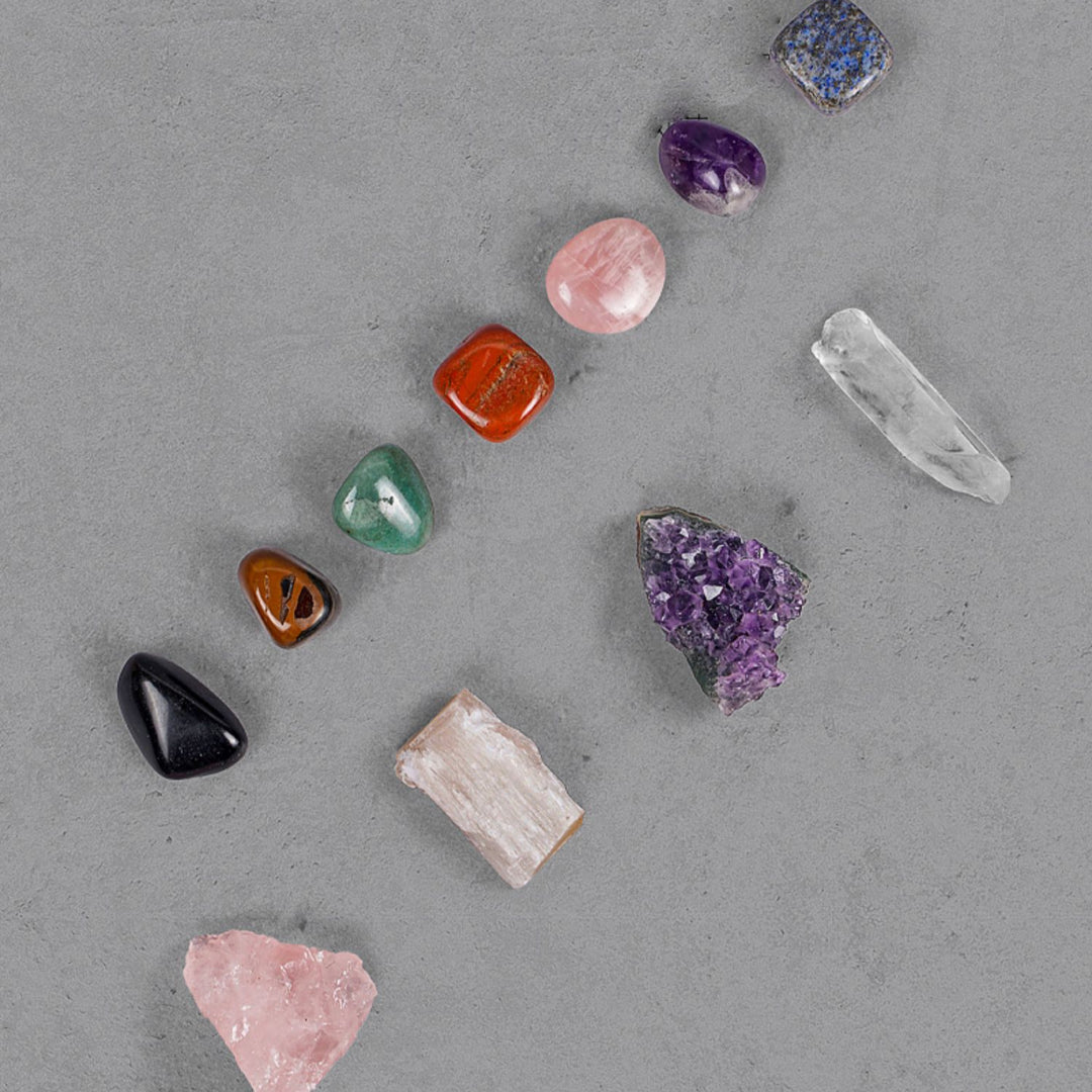 Coffret en bois et cristal Olivenorma 11 types de pierres naturelles