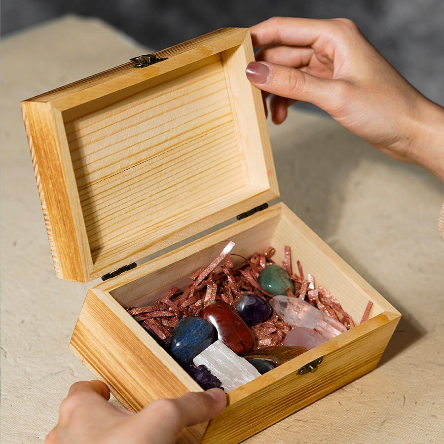 Coffret en bois et cristal Olivenorma 11 types de pierres naturelles