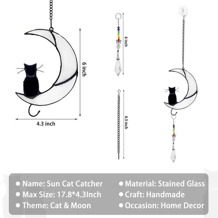 Ornement de fenêtre en verre Olivenorma White Moon Chat Noir