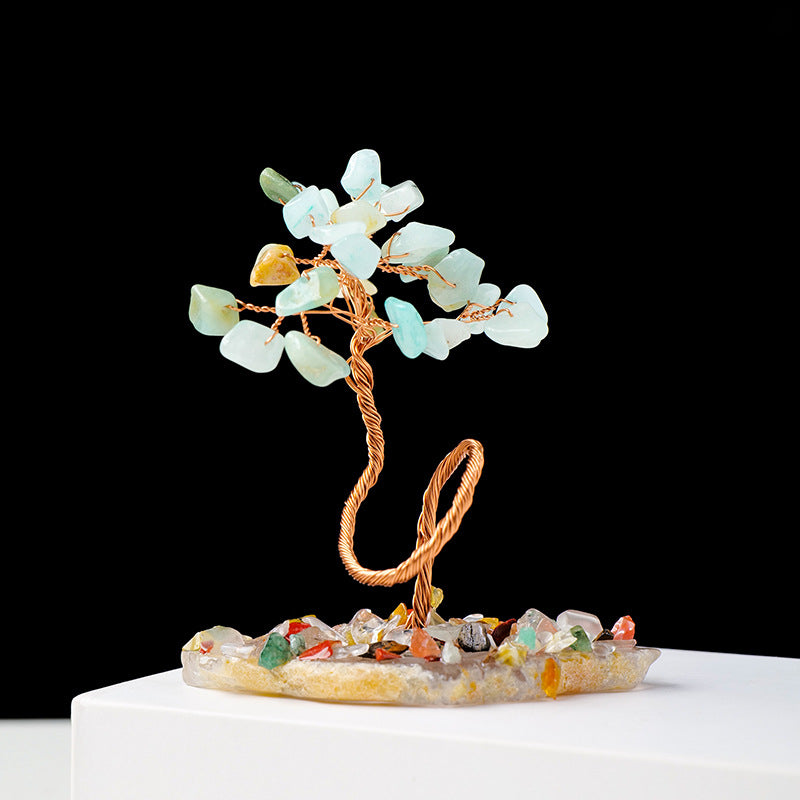 Olivenorma 1pc Arbre à argent Arbre Feng Shui enveloppé de fil de cuivre 