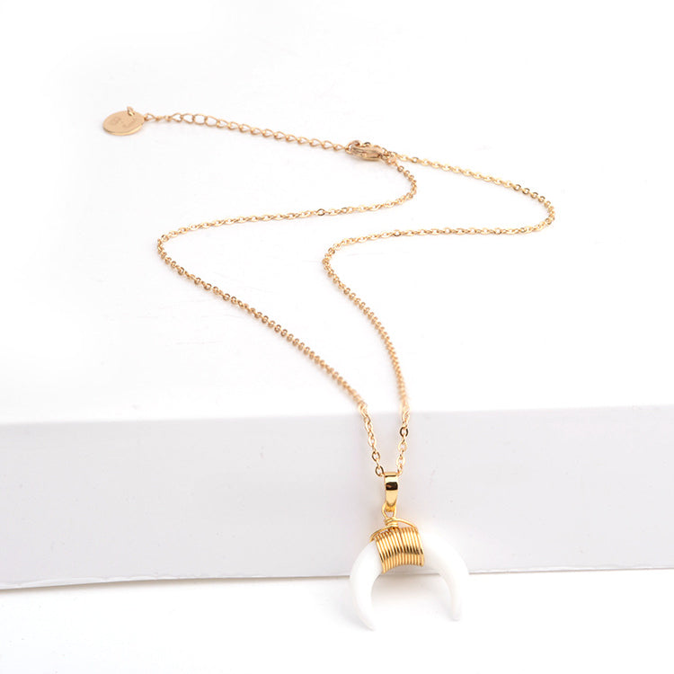 Collier croissant de lune en pierres précieuses Olivenorma - Jade blanc - image 14