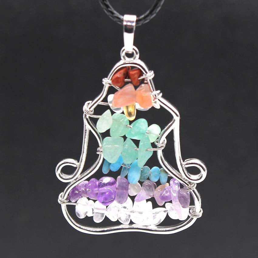 Collier avec pendentif en cristal de chakra Olivenorma , collier de méditation et de yoga enveloppé de fil