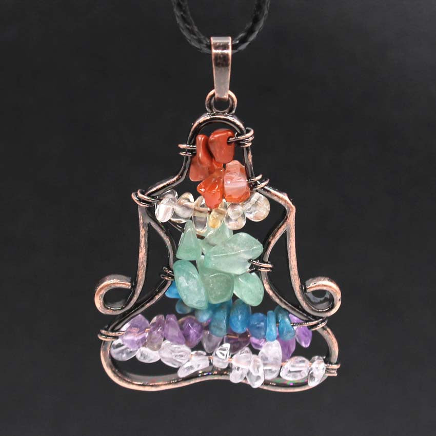 Collier avec pendentif en cristal de chakra Olivenorma , collier de méditation et de yoga enveloppé de fil