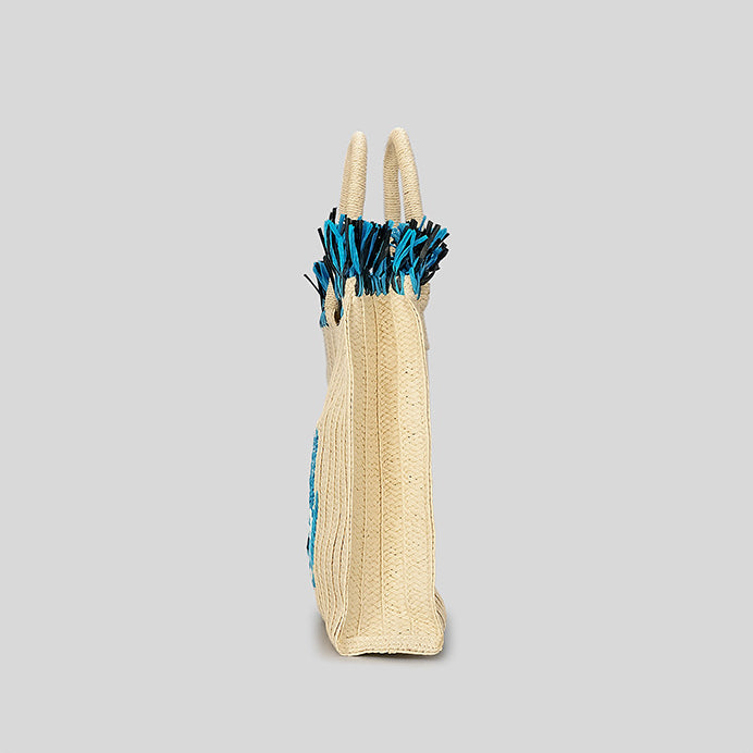 Sac de paille de vacances à pompon de grande capacité avec motif Hamsa Evil Eye Olivenorma
