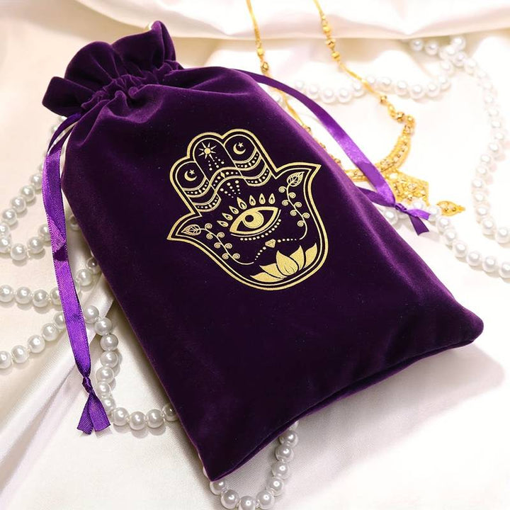 Pochette à bijoux en velours avec motif main de Fatima d' Olivenorma