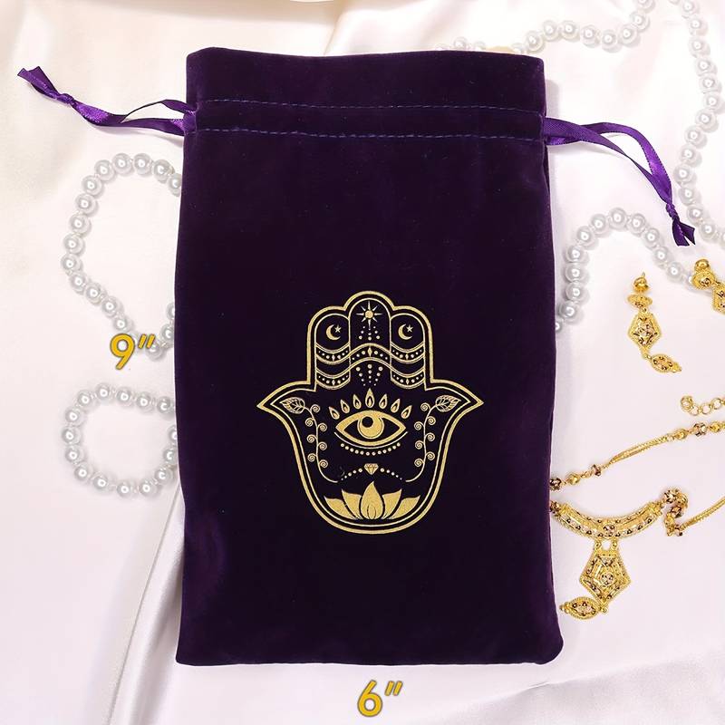 Pochette à bijoux en velours avec motif main de Fatima d' Olivenorma