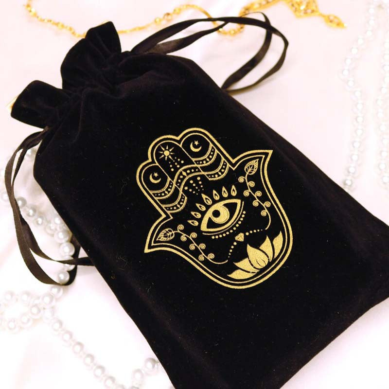 Pochette à bijoux en velours avec motif main de Fatima d' Olivenorma