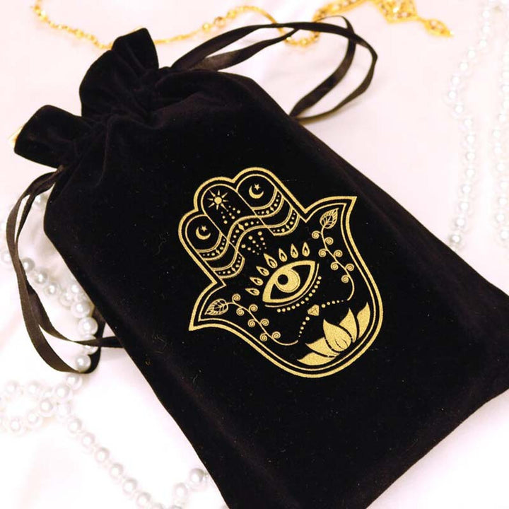 Pochette à bijoux en velours avec motif main de Fatima d' Olivenorma
