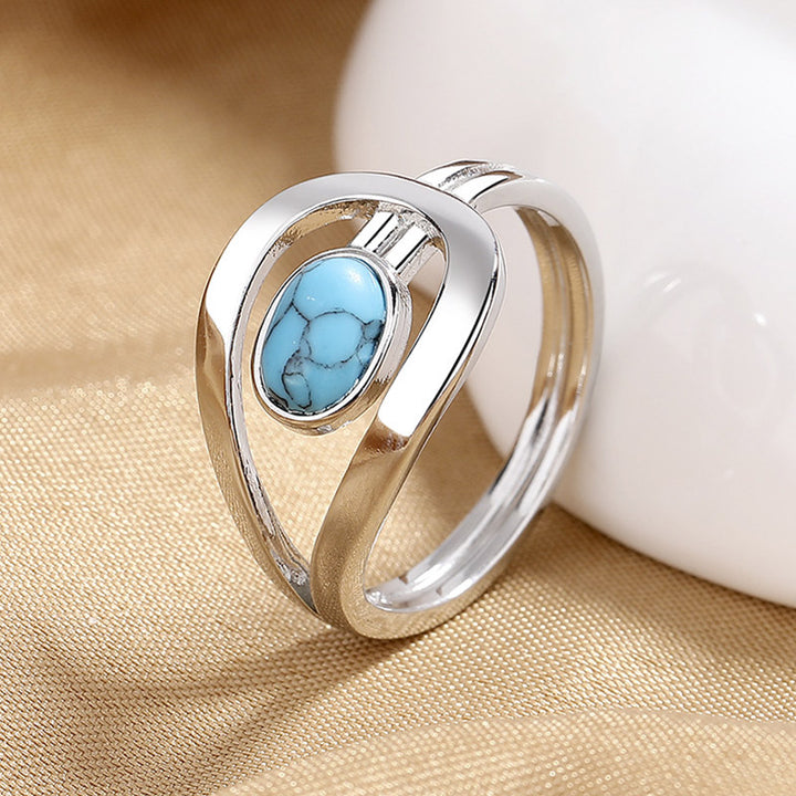 Bague vintage en acier inoxydable bleu turquoise Olivenorma