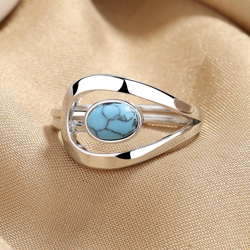 Bague vintage en acier inoxydable bleu turquoise Olivenorma