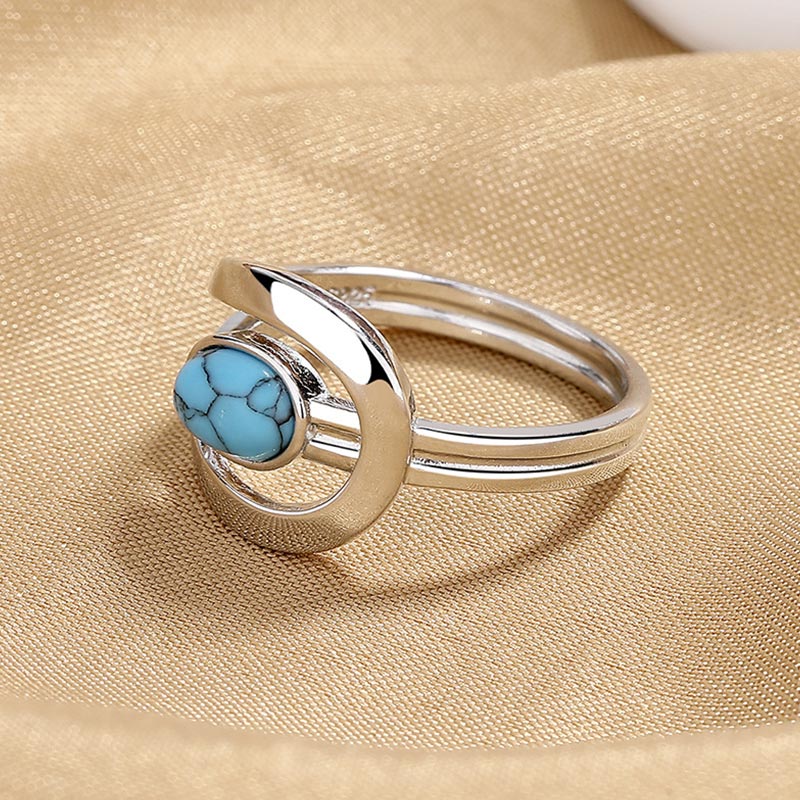 Bague vintage en acier inoxydable bleu turquoise Olivenorma