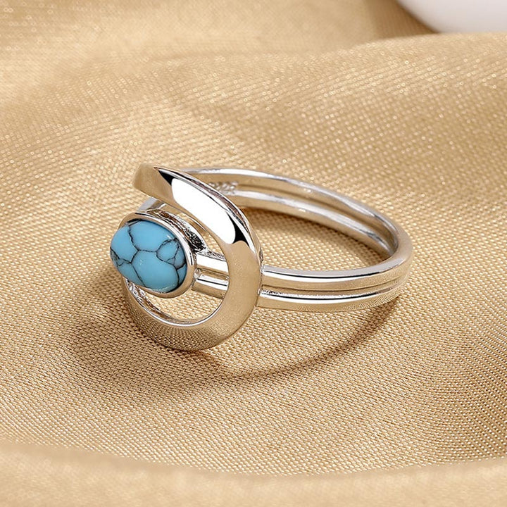 Bague vintage en acier inoxydable bleu turquoise Olivenorma