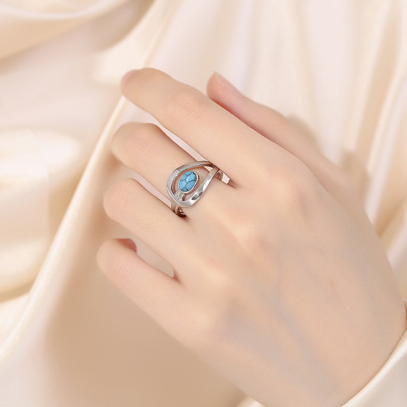 Bague vintage en acier inoxydable bleu turquoise Olivenorma