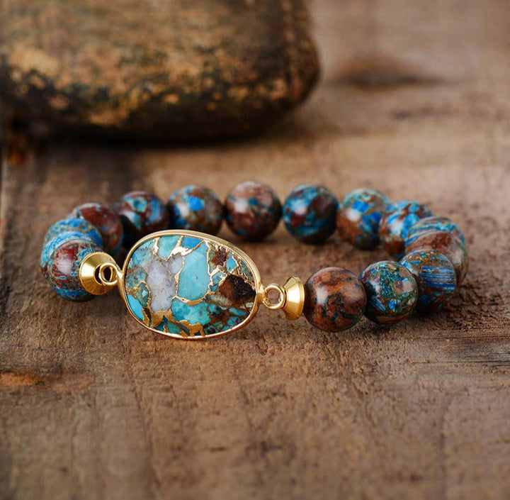 Bracelet de guérison en pierres précieuses turquoises naturelles Olivenorma