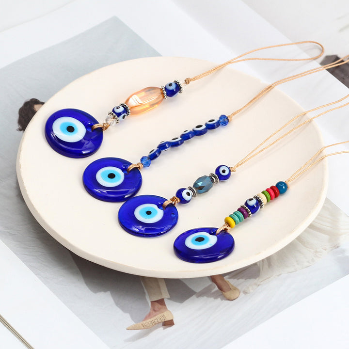 décoratif en verre bleu contre le mauvais œil pour voiture Olive Pendentifnorma