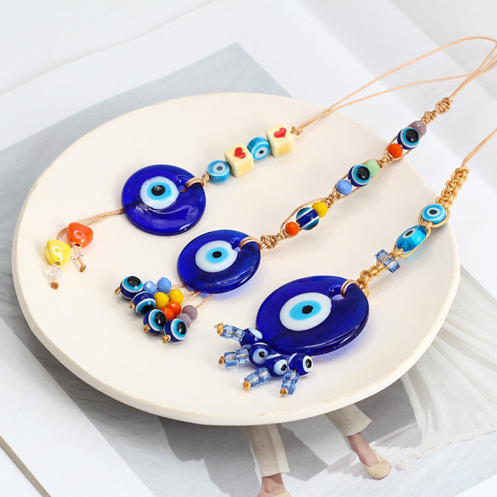 décoratif en verre bleu contre le mauvais œil pour voiture Olive Pendentifnorma