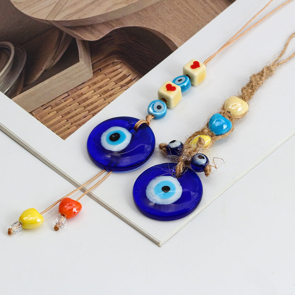 décoratif en verre bleu contre le mauvais œil pour voiture Olive Pendentifnorma
