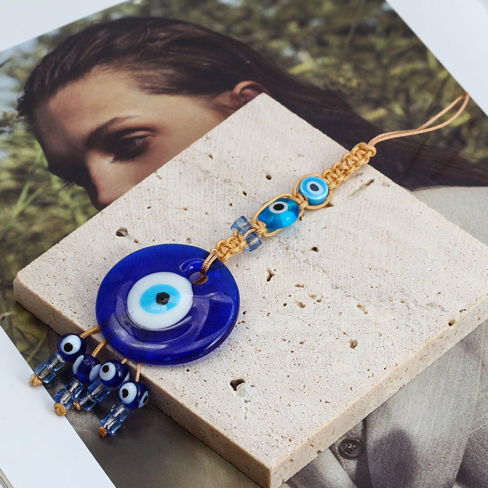décoratif en verre bleu contre le mauvais œil pour voiture Olive Pendentifnorma