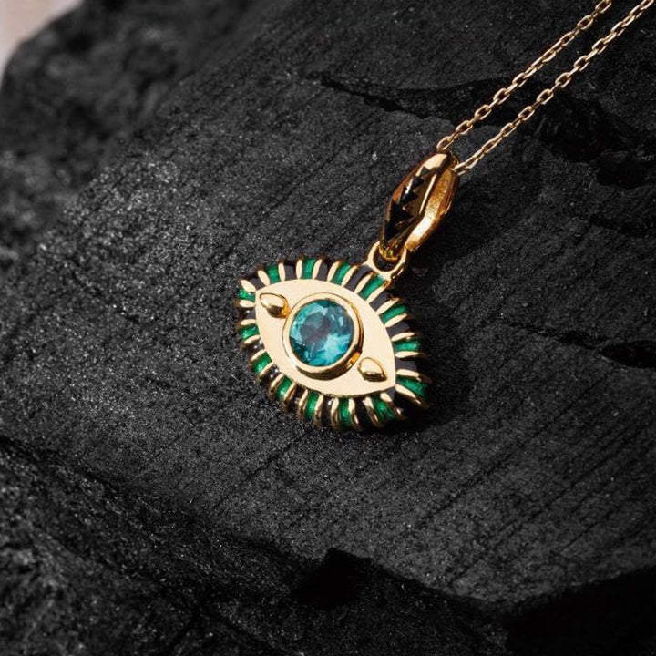 Collier en acier titane et pierre précieuse œil du diable Olivenorma 