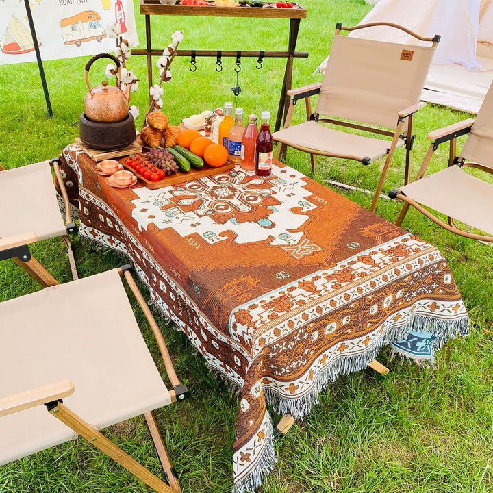 Couverture tissée à franges et pompons à fleurs géométriques bohème Olivenorma