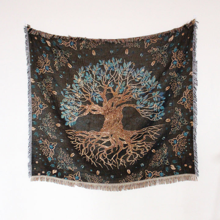 Tapisserie tissée à franges bohème Olivenorma Tree Of Life