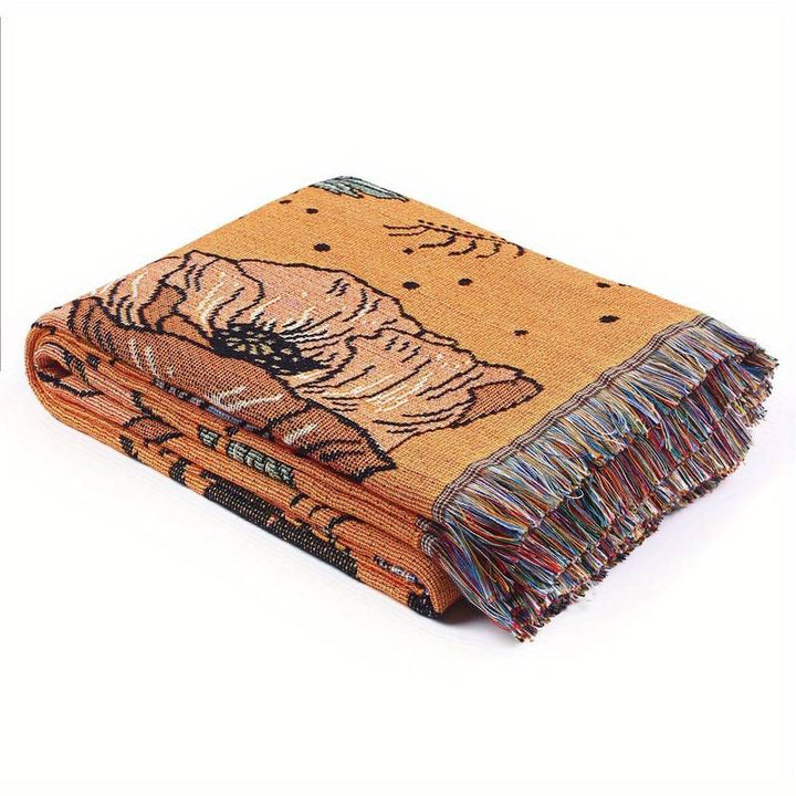 Couverture tissée à pompons avec fleurs de papillon orange Olivenorma