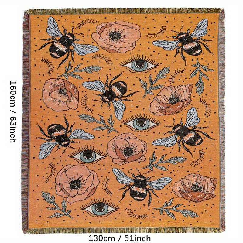 Couverture tissée à pompons avec fleurs de papillon orange Olivenorma
