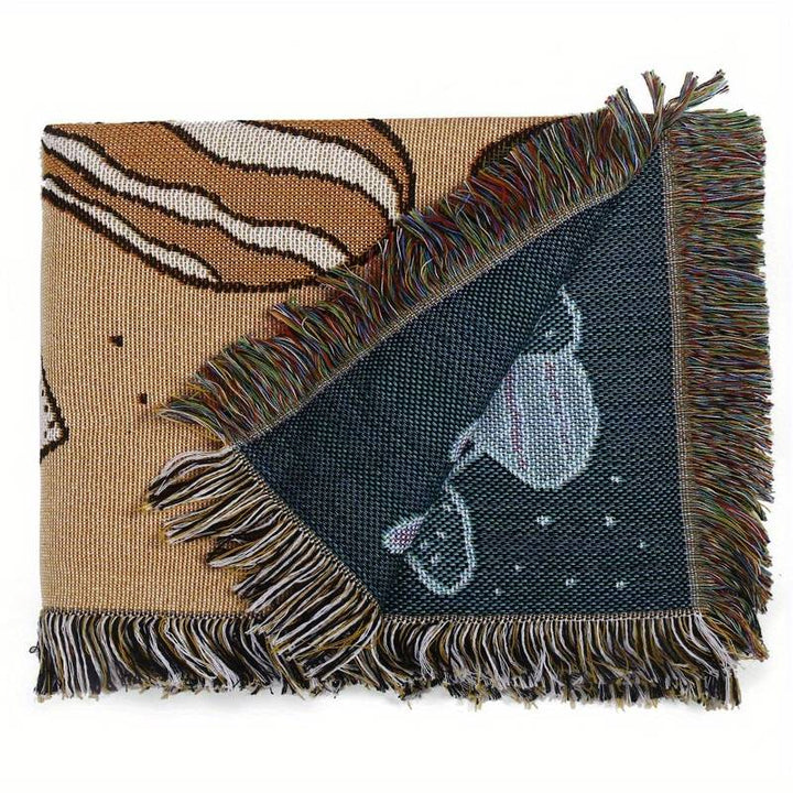 Couverture à pompons en tricot à imprimé ethnique bohème Olivenorma