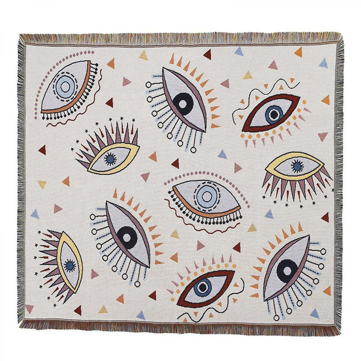 Couverture en tricot tissée Olivenorma rouge abricot avec mauvais œil