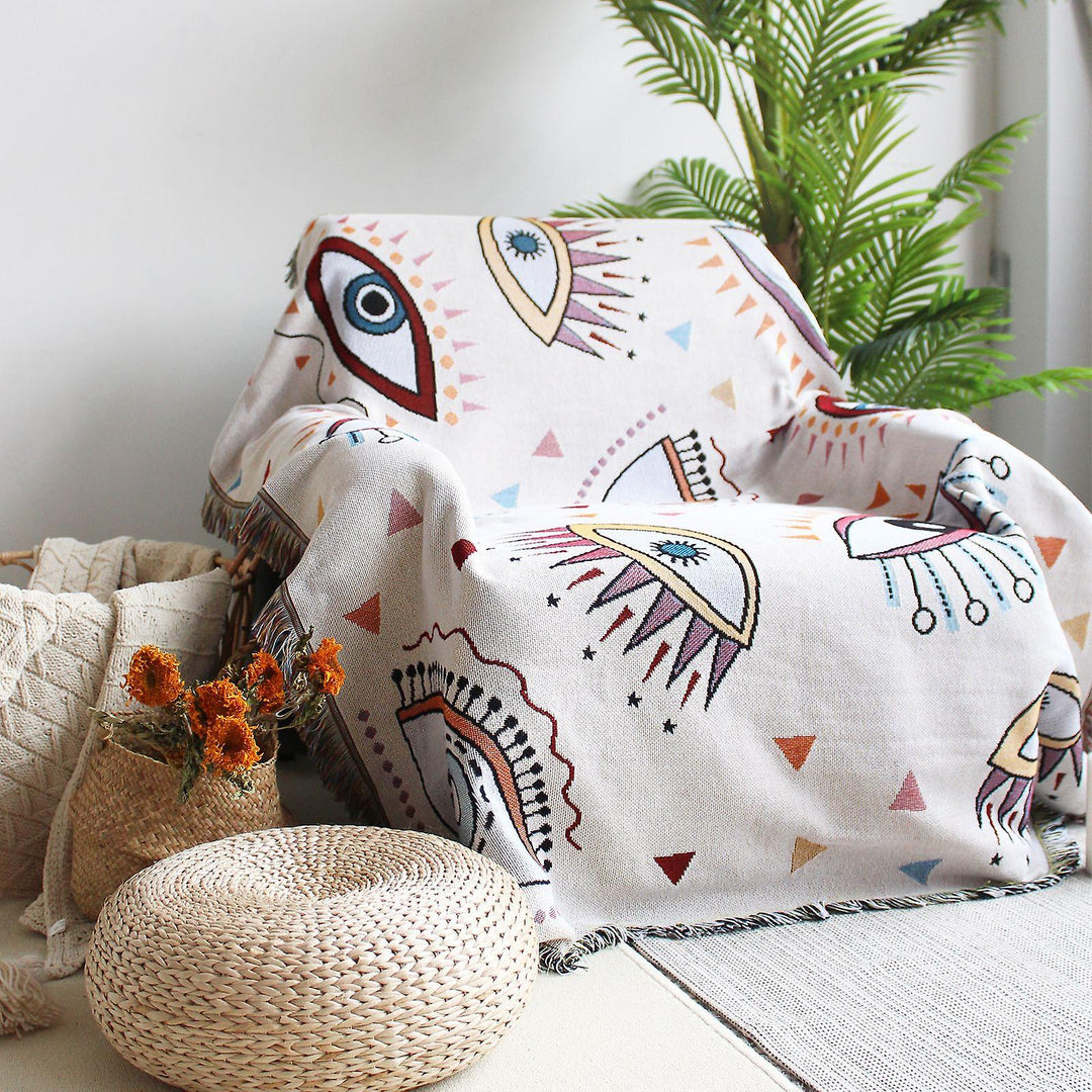Couverture en tricot tissée Olivenorma rouge abricot avec mauvais œil