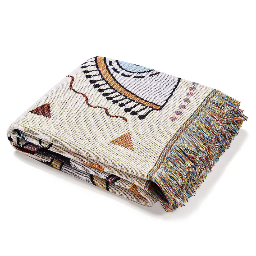 Couverture en tricot tissée Olivenorma rouge abricot avec mauvais œil