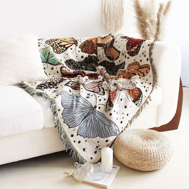 Couverture Boho Papillon Couleur Abricot Blanc Olivenorma