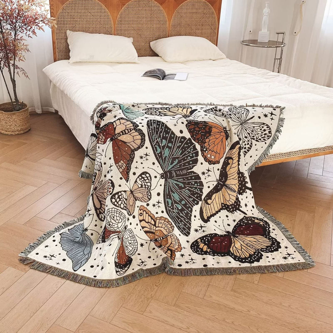 Couverture Boho Papillon Couleur Abricot Blanc Olivenorma